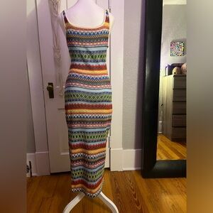 Multicolor crochet knit blend maxi dress with side slit.  size small